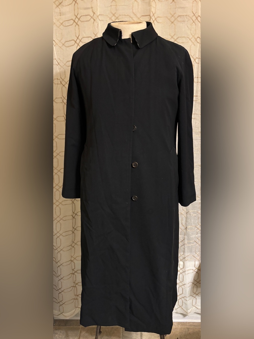 Burberry London Black Trench Coat Nova Check Removable Wool Liner Size 10R Long